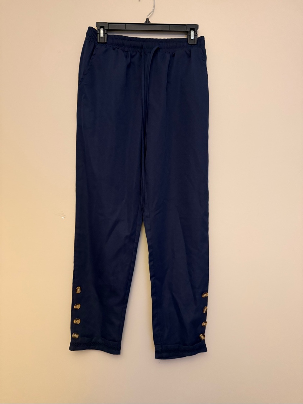 Women’s Navy Casual Drawstring Pants with Button Cuff
